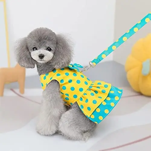 

Dog Harness Dress with Leash Set, Princess Dog Dress Polka Dot Dresses with D Ring, Puppy Clothes Doggie Outfits Cat Apparel
