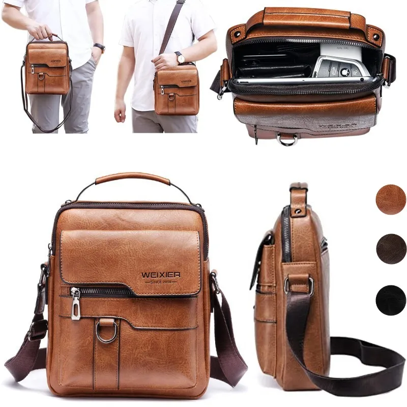 Versatile Men's Messenger Tote Large Capacity Retro PU Leather Handbag Crossbody Shoulder Bag Ideal for Travel Work and Leisure