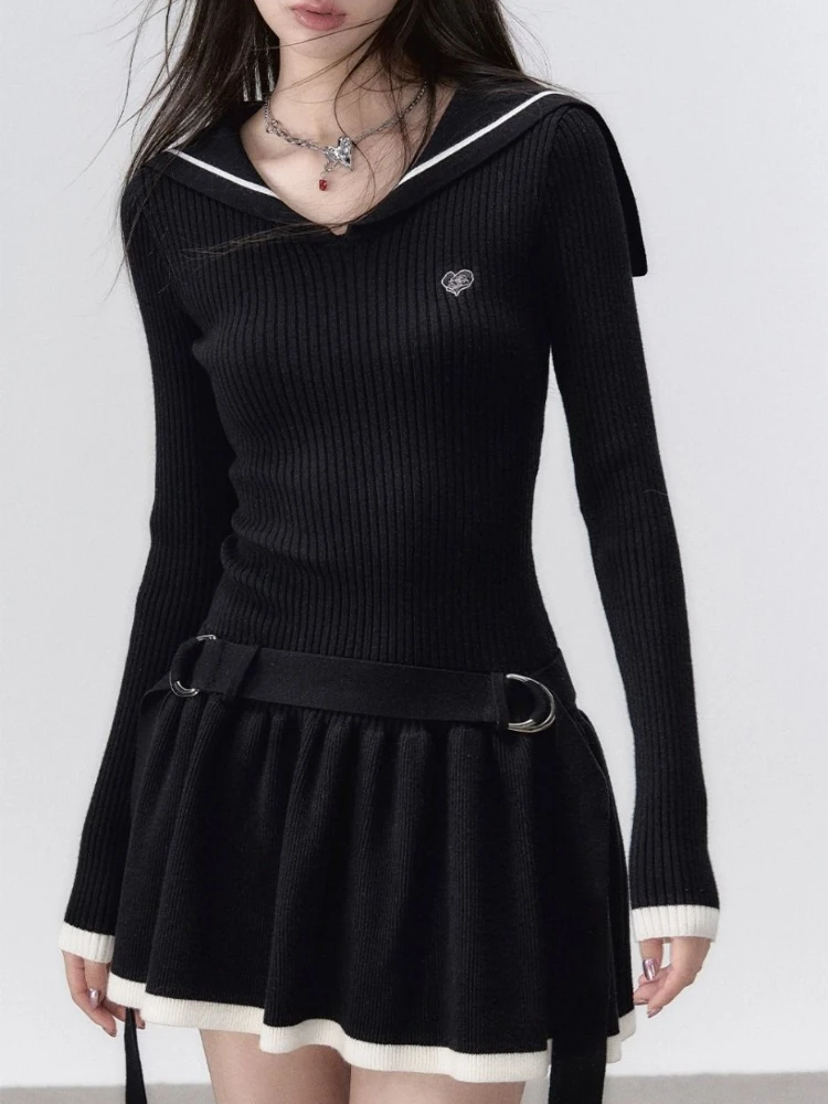 Осеннее трикотажное платье в стиле преппи ретро женское однотонное винтажное