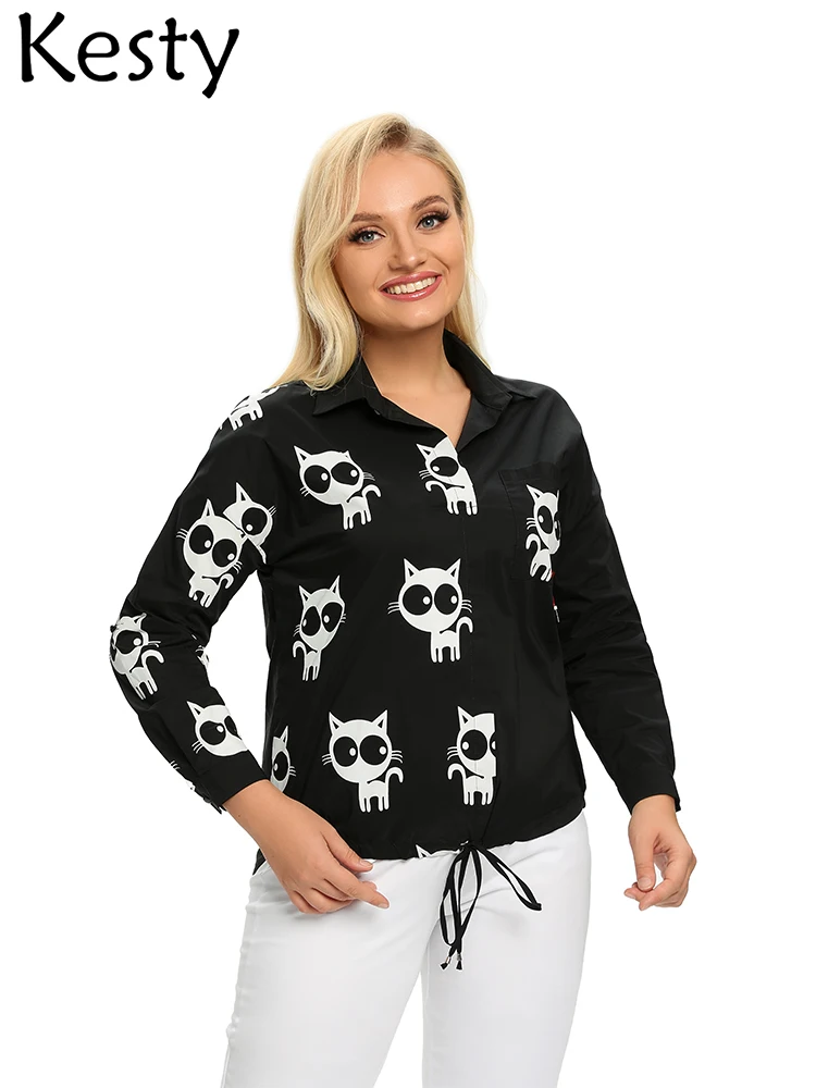 

Женская оригинальная рубашка KESTY, Весенняя хлопковая рубашка с длинными рукавами, свободная однобортная рубашка с лацканами и карманами