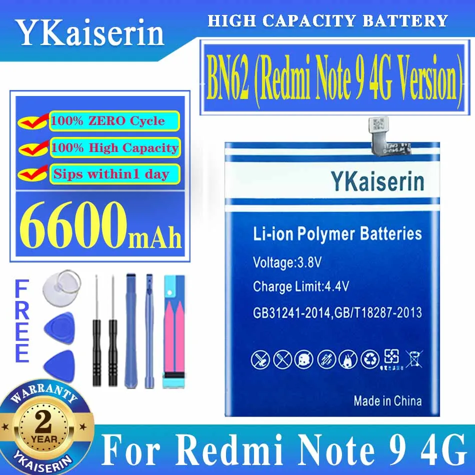 

YKaiserin Replacement Battery BN62 For Xiaomi Redmi Note 9 Note9 4G/9T/POCO M3