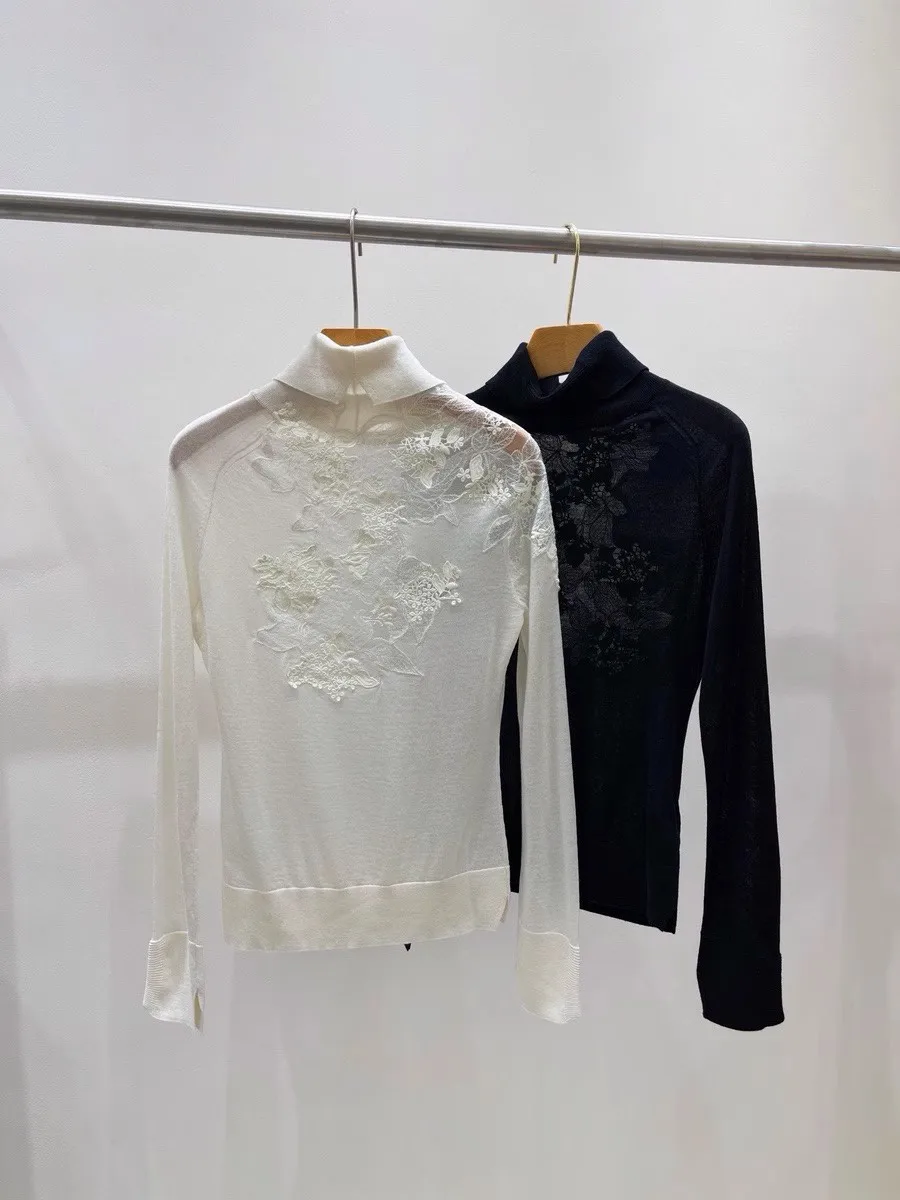 Белый удобный шерстяной женский свитер сексуальный прозрачный кружевной топ с