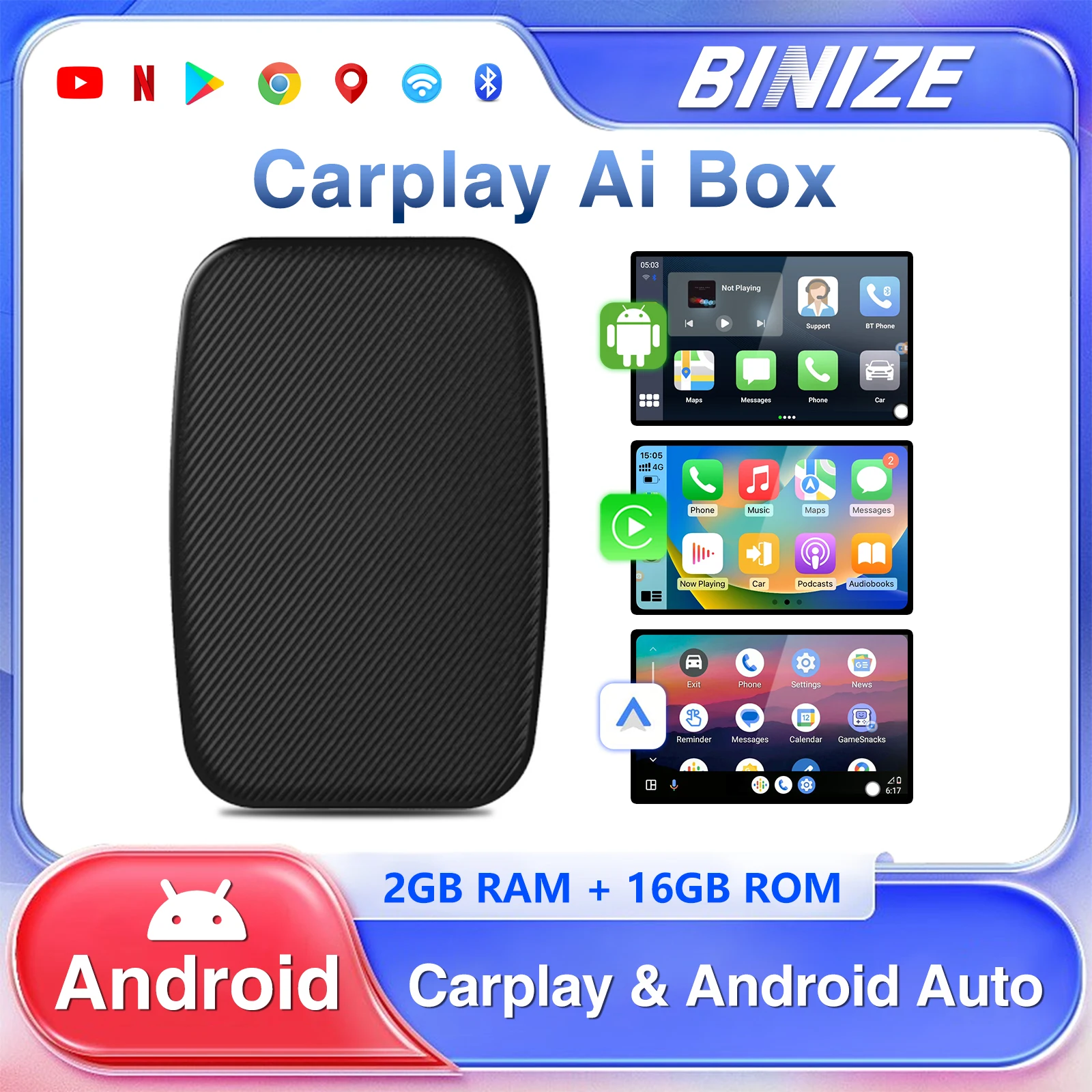 Binize Carplay Ai Box Wireless Android Auto Поддержка YouTube Netflix для Mazda Kia VW Toyota Hyundai Suzuk