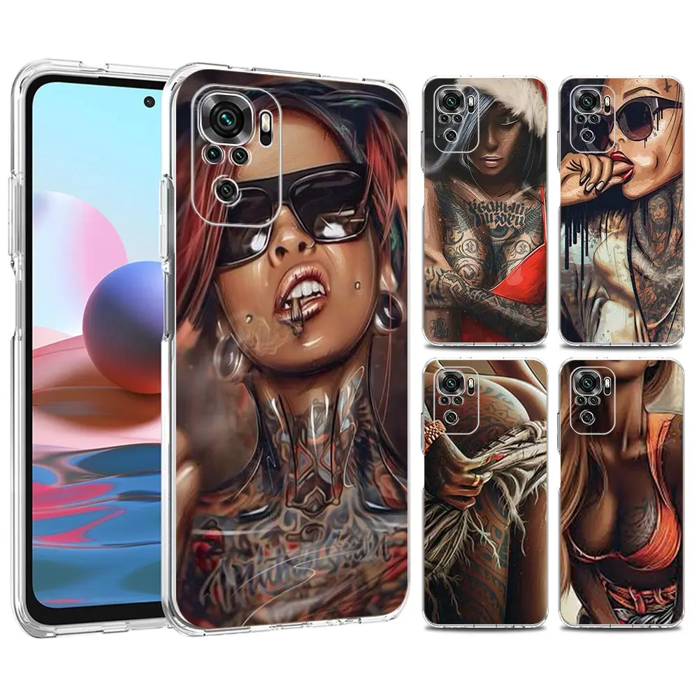 

Fashion Hot Girls Phone Case For Redmi Note 11 Pro 10 10S 9 8 8T K50 K40 Soft Transparent Redmi 9A 9C 9T 7 7A Bags Cover Shell