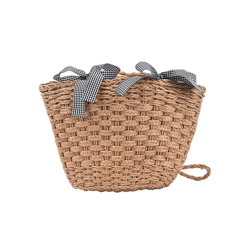 Women Popular Straw Shoulder Bags New Bow Handbag National Style Fashion Simple Bucket Women Bag