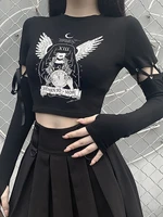 houzhou goth tshirts women harajuku crop top streetwear detachable long sleeve gothic y2k tees aesthetic clothes hippie fashion