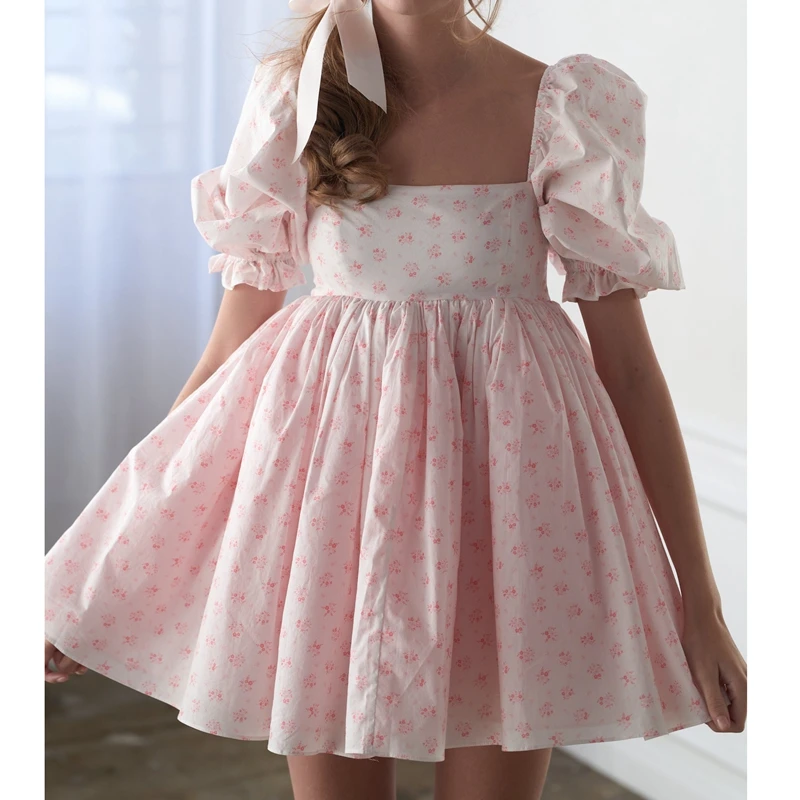 

Women Wedding Evening Prom A-lin Dress Elegant Lady Birthday Party Mini Dresses Y2K Kawaii Puff Sleeve Square Collar Sundress