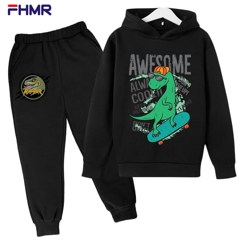 

Dinosaur Hoodies Print Sweatshirt And Pant Boys Clothes Kids Tops Girls Sport Outfit Suit Children Coat 2 PCs Suits Baby Pullove