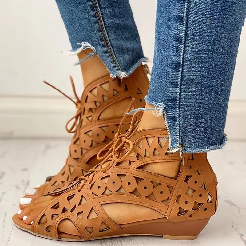 

2022 New Ladies Summer Lace Gladiator Boot Sandals Casual Wedge Comfort Women Sandals Plus Size 35-42 Zapatillas De Mujer