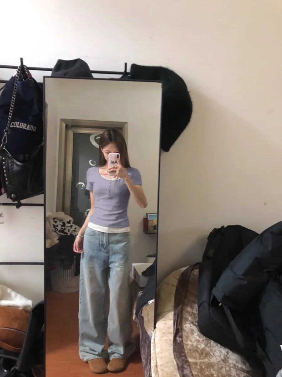 Футболка женская с коротким рукавом фиолетовый двойной топ имитацией допамина