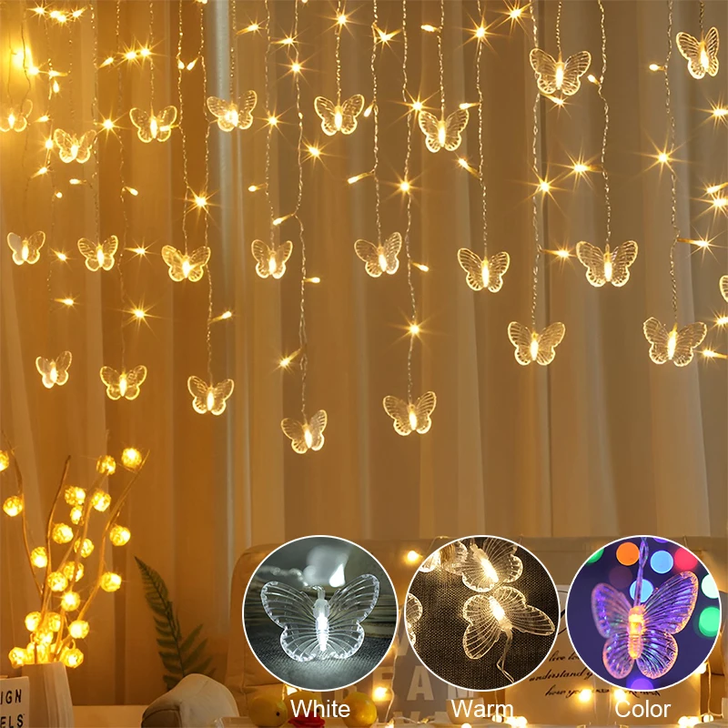 

220V 110V 3.5m Butterfly LED Curtain Light Christmas Garland LED String Fairy Lights For Holiday Wedding Party Home Decoration