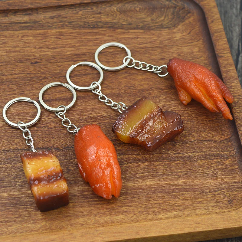 Creative Simulation Food Keychain PVC Model Gift Keychain Soft Glue Fake Braised Pork Belly Roasted Chicken Keychain