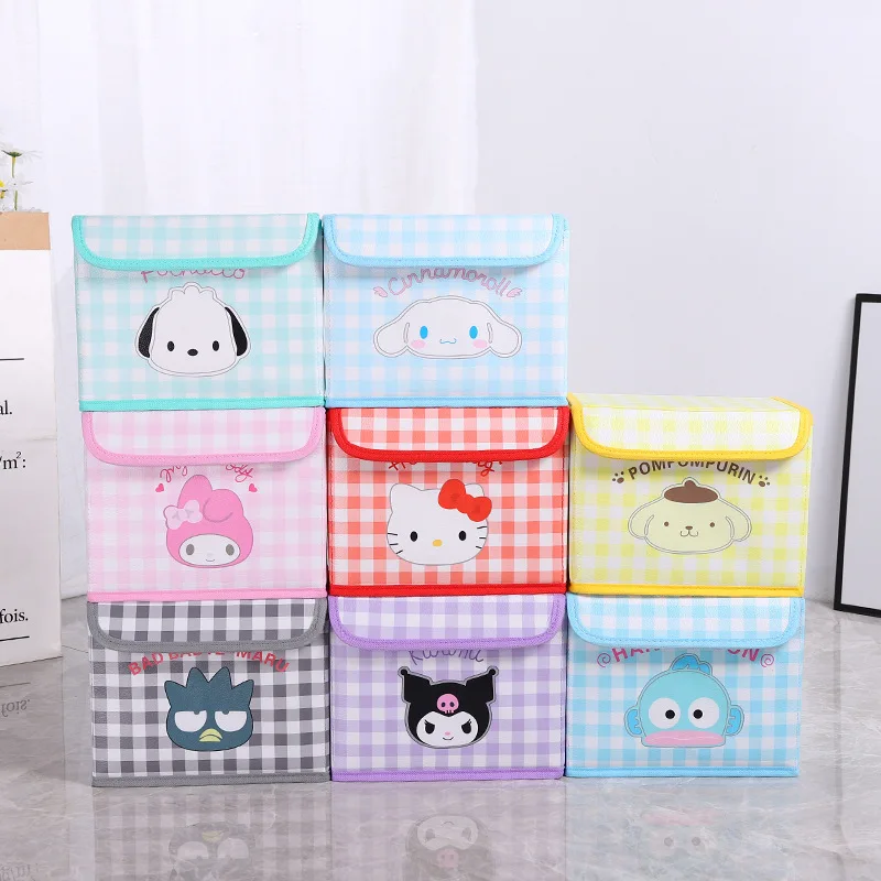 

Kawaii Sanrioed Anime series HelloKitty mymelody Kuromi cute Cartoon lattice with cover desktop tidy sundries Storage Box