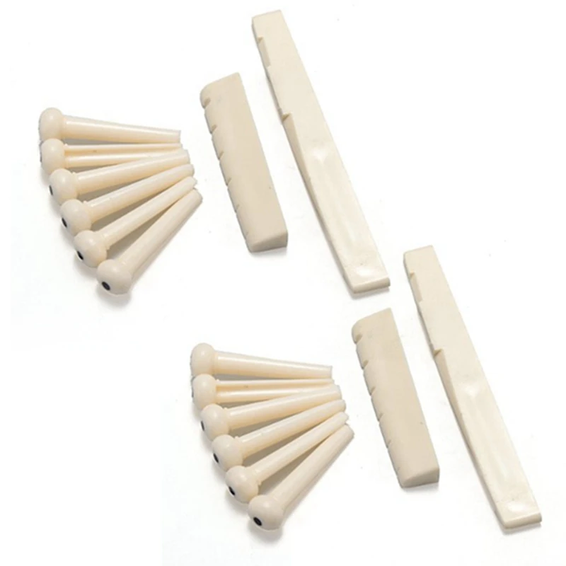 

12 Bridge Pins + Saddle + Bridge Saddle Bone / Bone Acoustic Guitar White