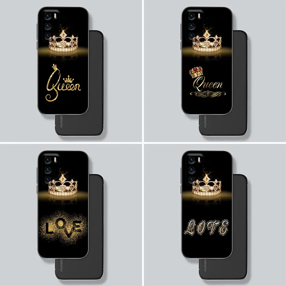 

Golden Diamond Crown Flower Queen Love Case For Huawei P30 P40 P10 P20 Lite P50 Pro PSmart Z 2019 2020 Case Funda Silicone Cover