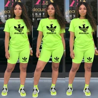 casual tracksuit women two piece set summer t shirts and shorts sets solid color print short sleeve top tees female suits 2021