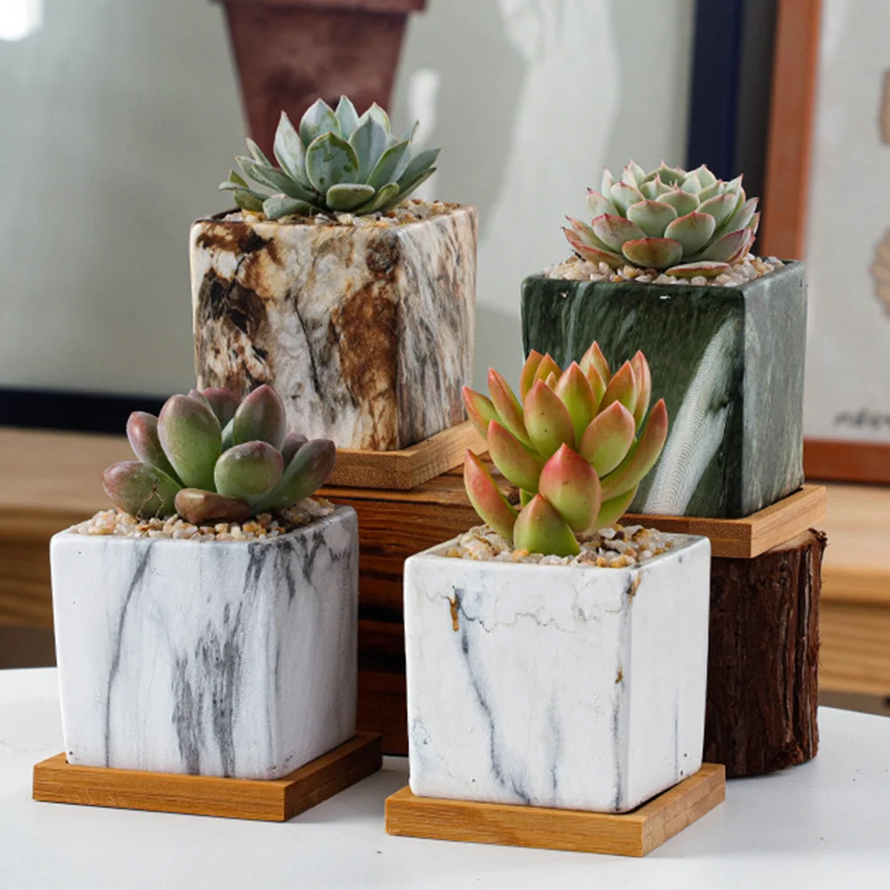 

1 Set of 4pcs Ceramic Succulent Pot Simulation Stone Grain Plant Flower Container Decorations