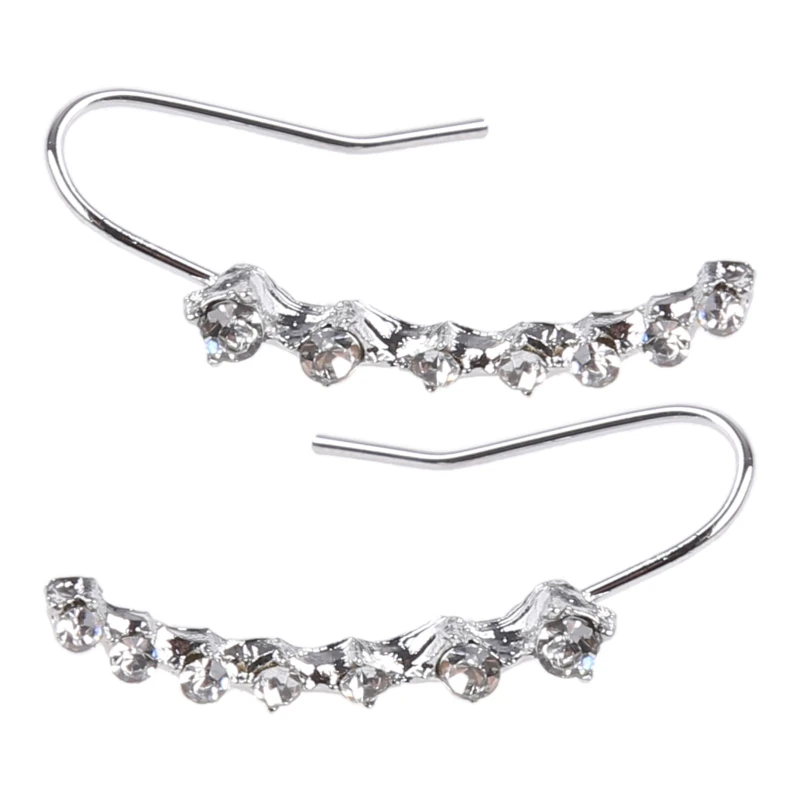 

Simple Inlaid Zircon 925 Sterling Silver Earrings Clip 7 Crystals Ear Cuffs Hoop