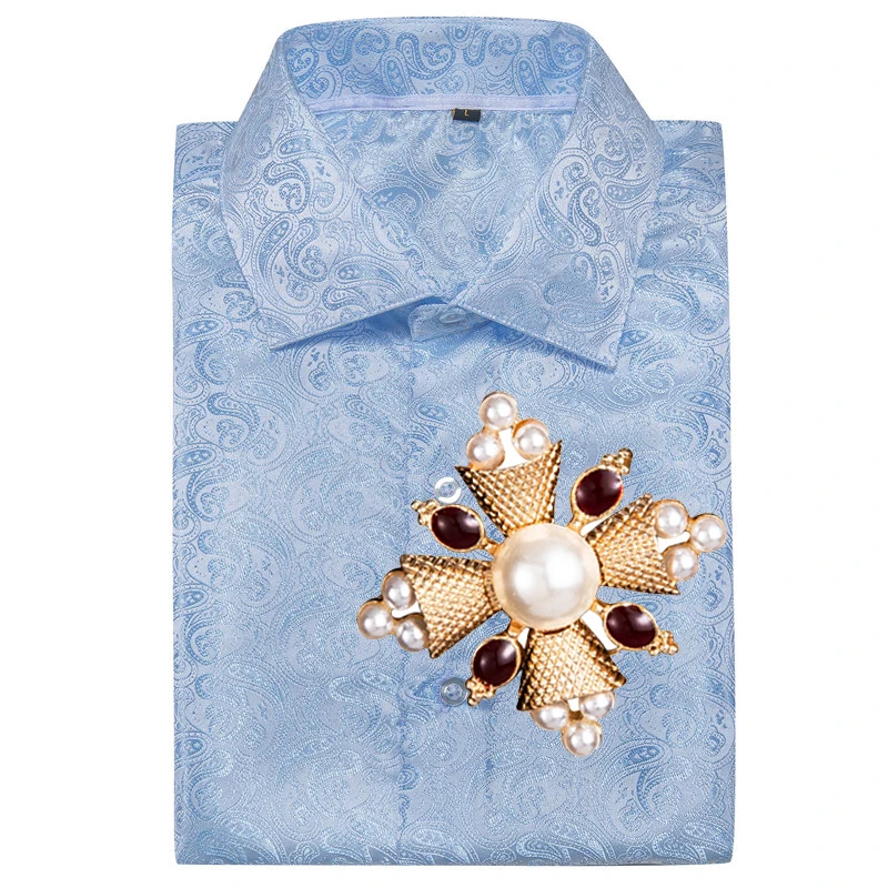 

Изысканная Мужская шелковая рубашка, роскошная мужская рубашка с пейсли принтом, весна-осень, с длинным рукавом, отложным воротником, повседневная, для вечеринок, деловой стиль, Barry.Wang