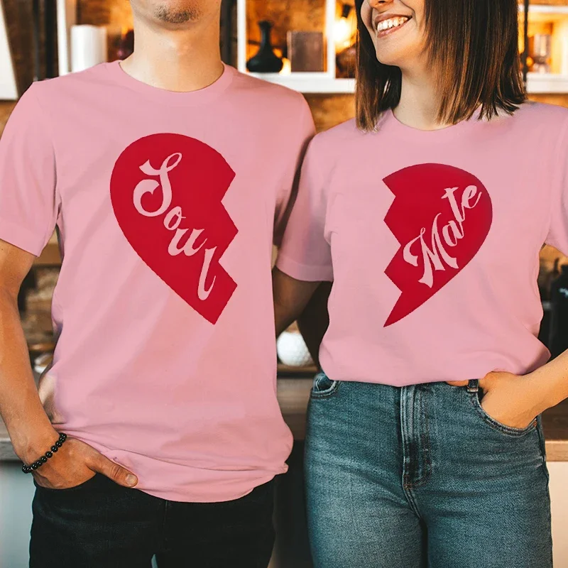 Couple's Clothing Soul Mate Heart Design Matching Couple Valentine's Day T-Shirts Gift for Her Lovers Anniversary Sweet T-shirts