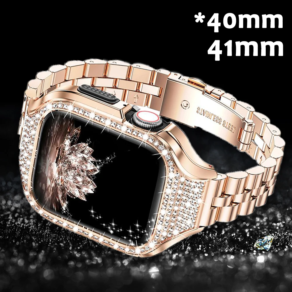 

Luxury Diamond Case For Apple Watch 8 7 654 SE Metal Mod Kit Frame For iWatch Series 40mm 41mm Steel Bezel Set Watch Accessories