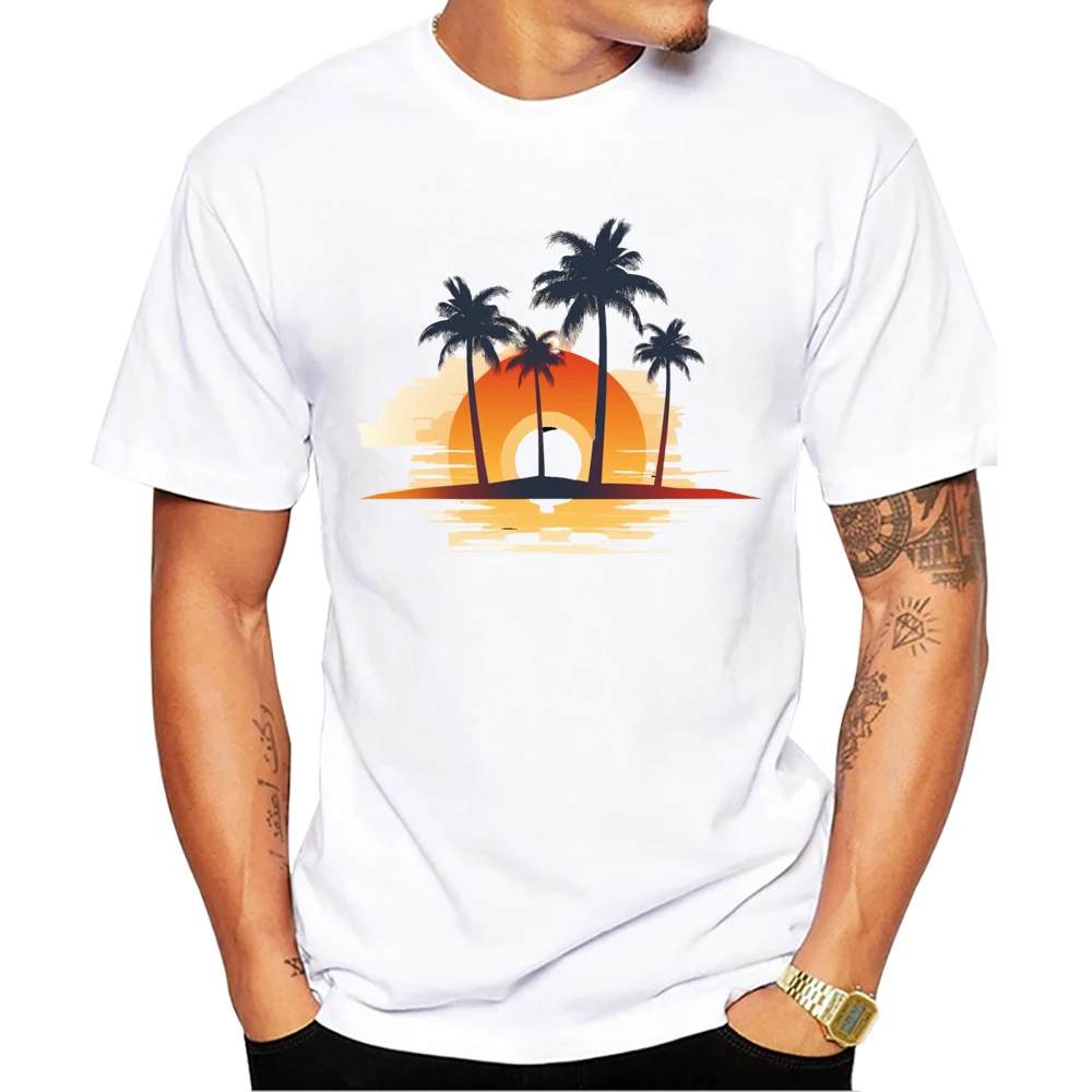 Teehub neuen Stil Vintage Männer T-Shirt Strand Sonnen untergang gedruckt T-Shirts Kurzarm T-Shirts Harajuku T-Shirt – Detail 4