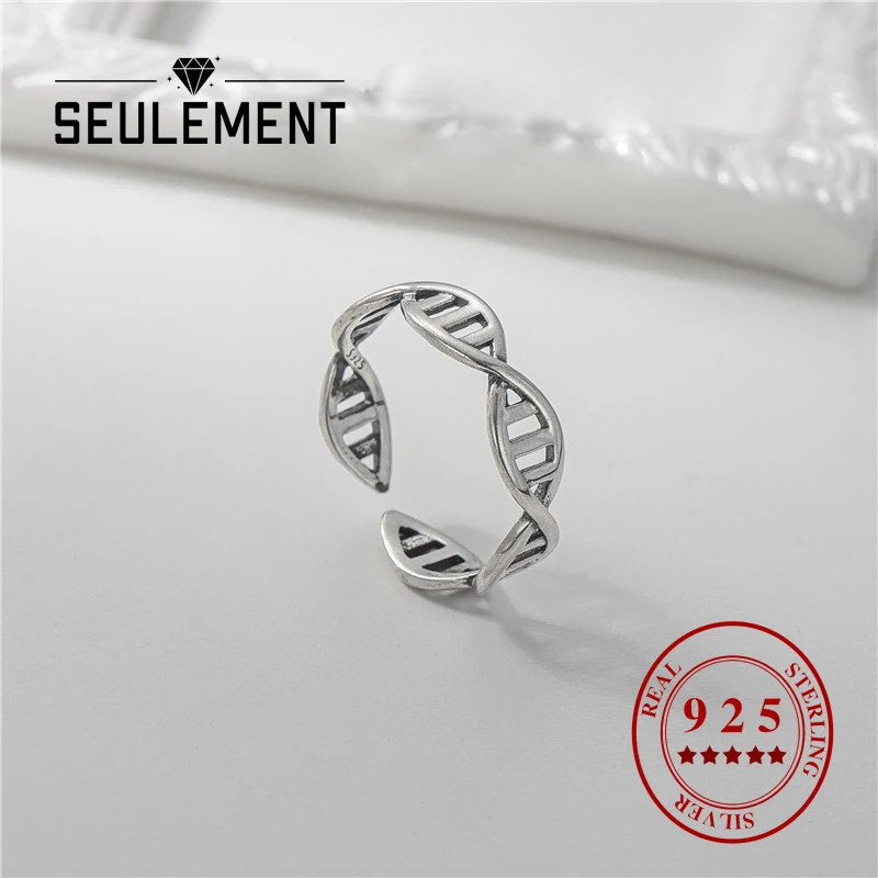 Seulement S925 Silver Ring for Women Double Helix DNA Ring Double Line Cross Opening Ring Geometric Wedding Ring Luxury