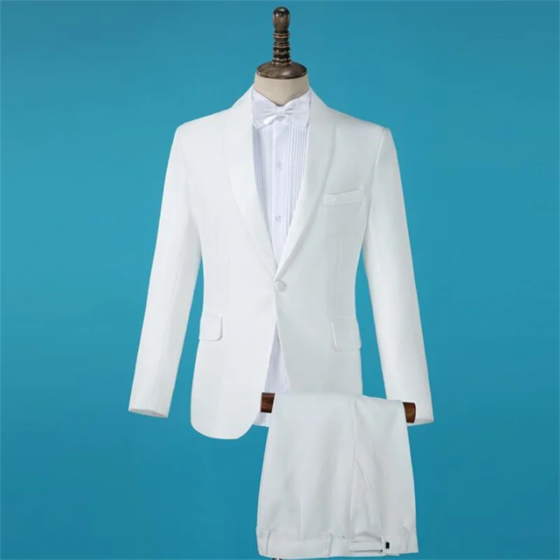 Chorus blazer men groom suit set with pants mens wedding suits costume singer stage clothing formal dress black white b379