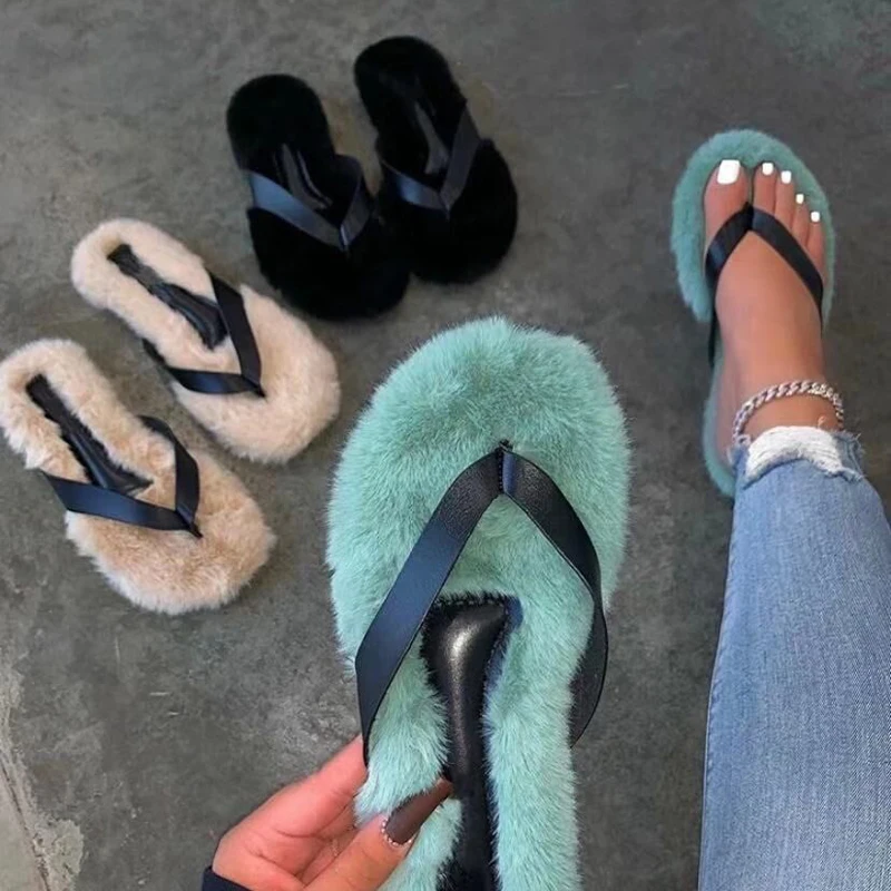 

Современные и модные повседневные плюшевые тапочки на плоской подошве для комфорта