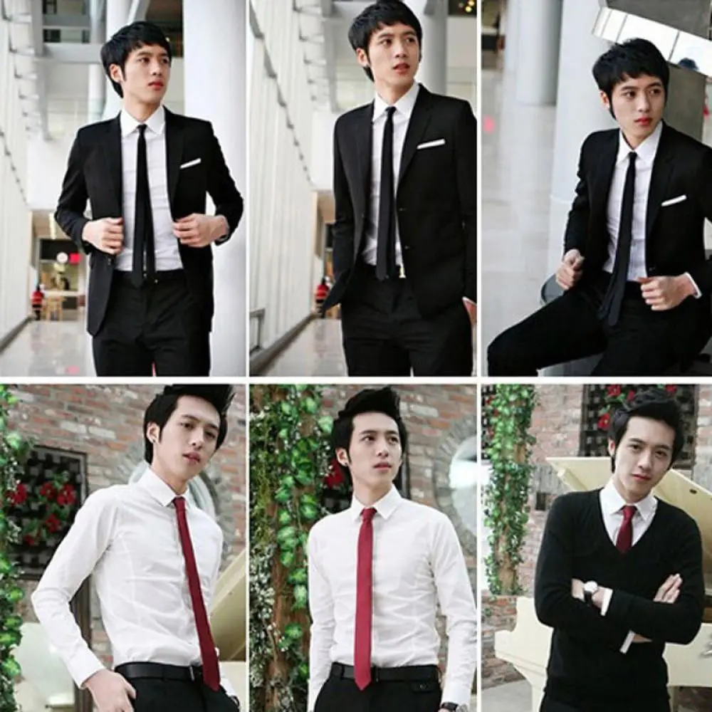 

Casual Neck Skinny Plain Tie Necktie Silk wedding