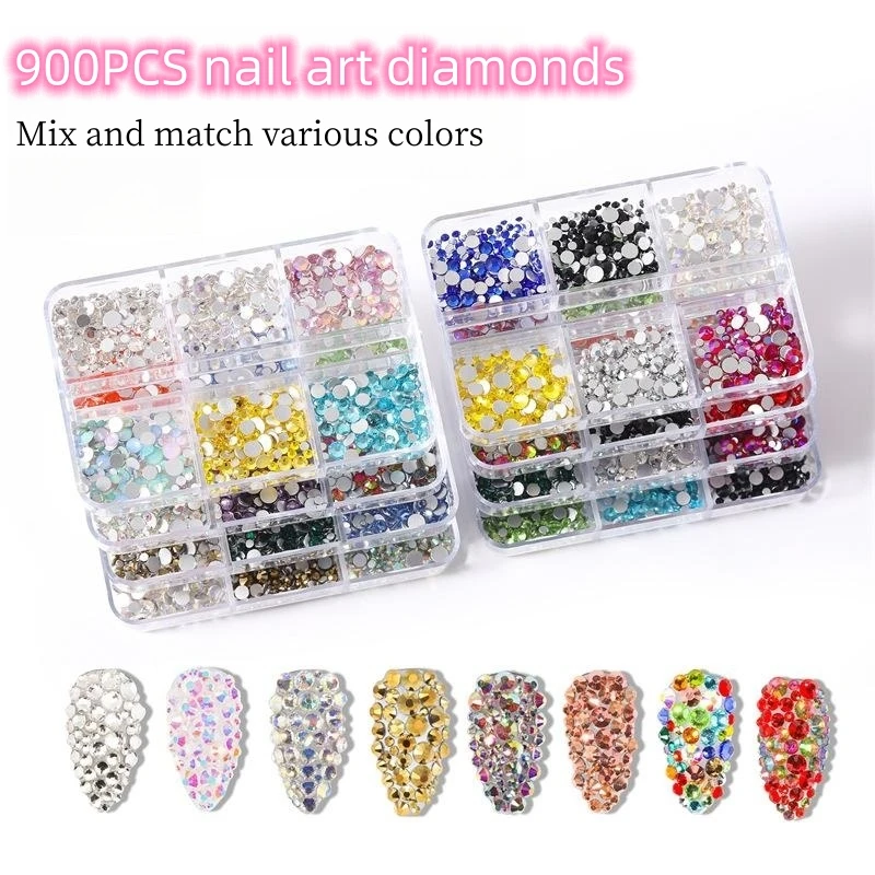 

Color Clear AB Nail Rhinestones Mixed 4 Sizes Nail Art Flat Diamond Nail Art Jewelry with Storage Box Spot Drill Pen
