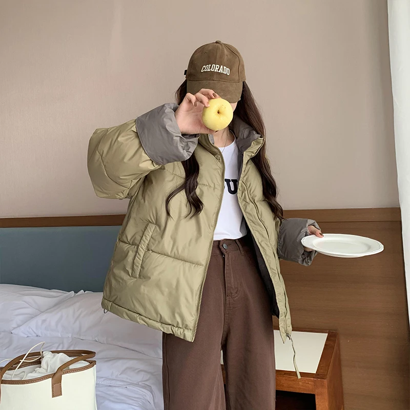 

2023 женские пуховики с длинным рукавом, утепленные теплые пальто, корейские осенние свободные парки в стиле пэчворк, женская верхняя одежда 2369