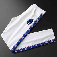 summer white pants mens slim thin soft breathable mens fashion personality embroidery side stripe casual pants men