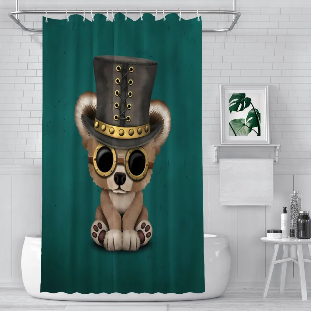 

SteamPunk Cub Bathroom Shower Curtains Bear Waterproof Partition Unique Home Decor Bathroom Accessories