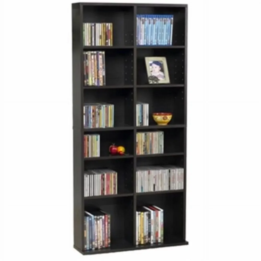 

25"x54" Oskar Adjustable Wood Media Storage Shelf Bookcase (228 DVDs 464 CDs) Espresso Bookcase & Magazine Racks Librero Library