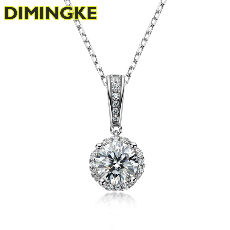 

DIMINGKE Fashion S925 Silver Necklace for Women 1 Carat D Moissanite Pass Diamond Test High Jewelry Wedding Cocktail Party