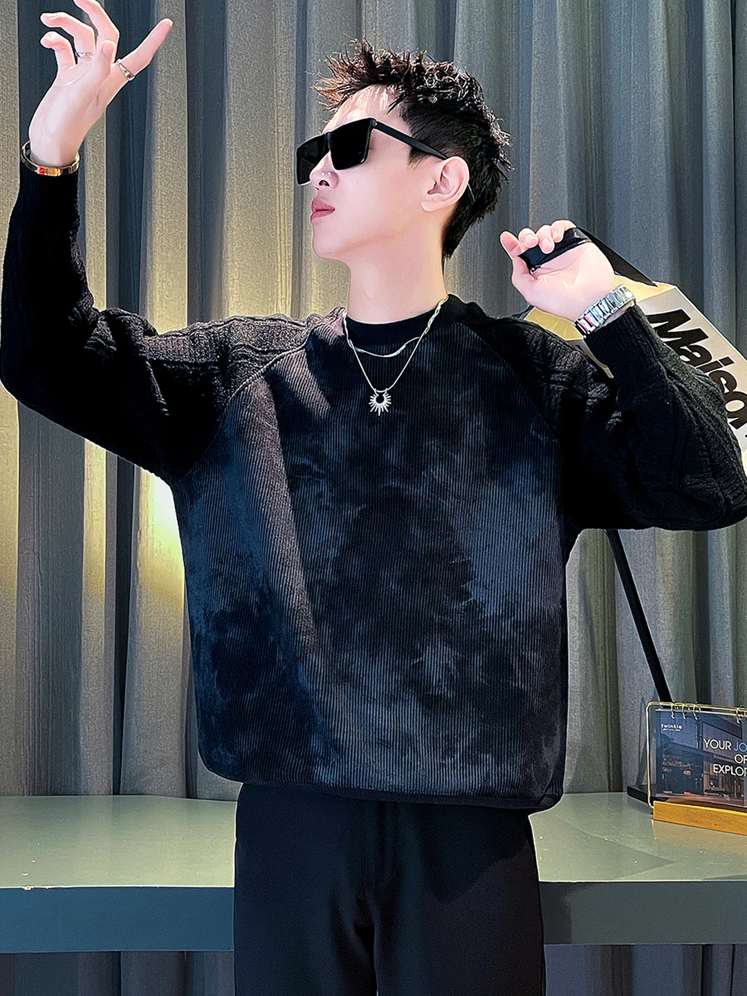 Свитер Pu Shuai мужской осенне-зимний свитер на флисовой подкладке хлопковый