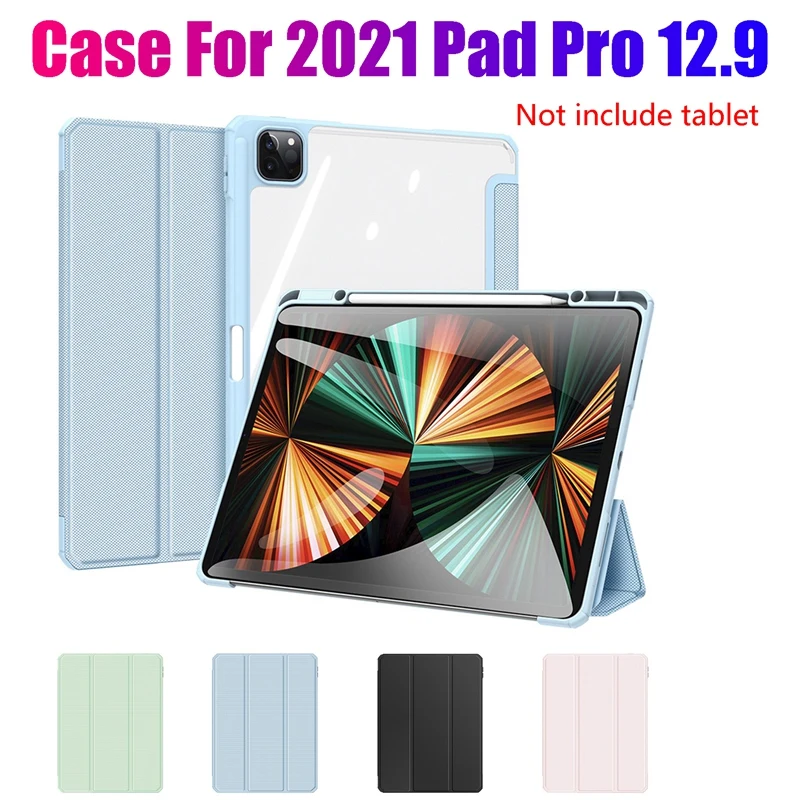 

PU Case For 2021 Ipad Pro 12.9 Inch Tablet Flip Case PU+Transparent PC Case Tablet Stand With Pen Slot