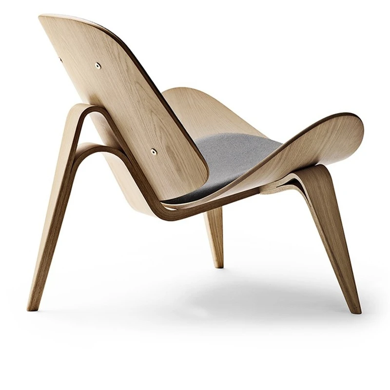 

Nordic Modern Three Legged Cafe Plywood Walnut Shell Leather Leisure Chair Hotel Furniture Wood Lounge Chair