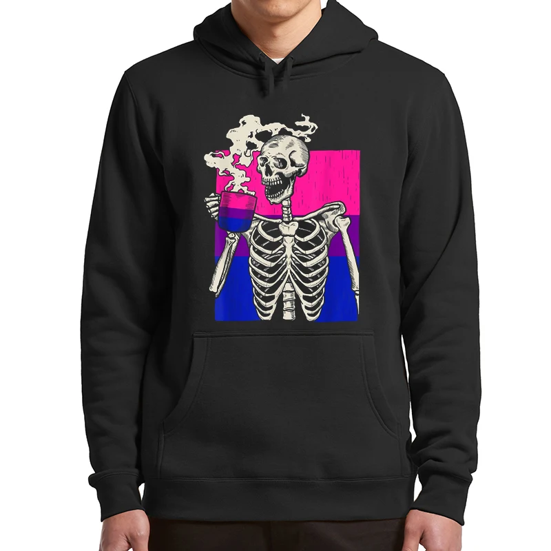 

Скелет питьевой кофе ЛГБТ-Q ретро-худи бисексуальный Флаг Гордости Забавный свитшот для мужчин и женщин мягкая одежда