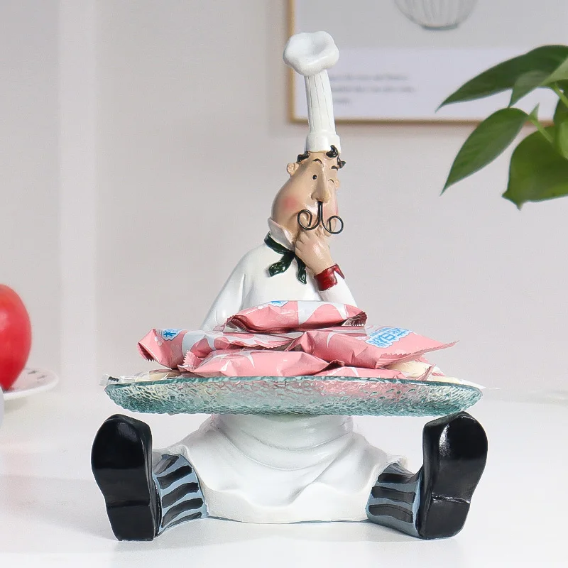 

Country Retro Chef Statue Figurines Storage Sculpture Kitchen Home Dinner Resin Cook Shape For Interior Room Ornaments tray