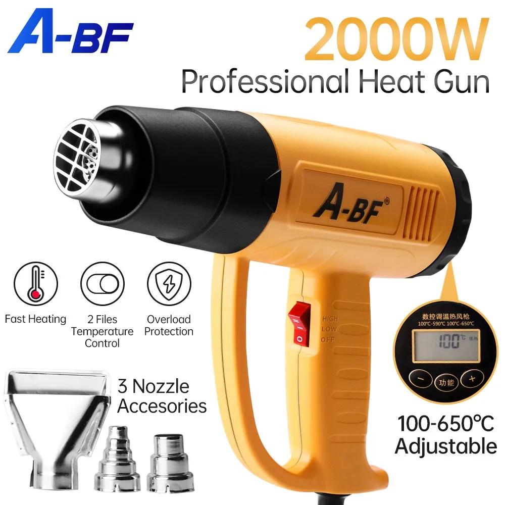 

A-BF Electric Heat Gun Industrial Hot Air Gun Thermoregulator Shrink Wrap Heater Nozzle Power Tool 2000W Adjustable Heat Dryer