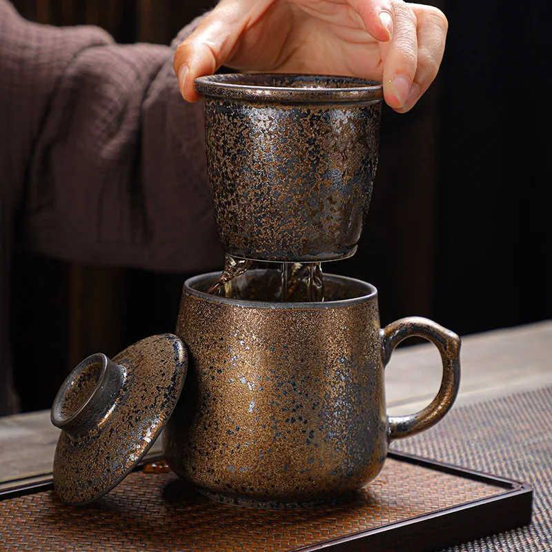 

Ретро Керамическая чайная чашка с инфузером и крышкой, кружка в японском стиле, бытовые кофейные чашки, креативные офисные керамические кружки, деловые подарки