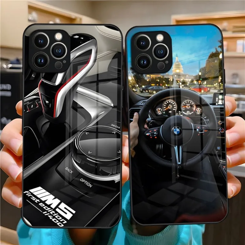 

BMW Sports Car Phone Case Luxury Design Glass For IPhone 14 Pro 12 11 13 Mini X XR XS Max 8 7 6 Plus SE Back Cover