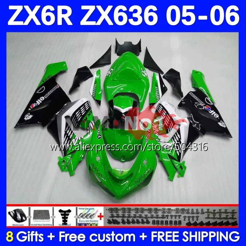 

Body For KAWASAKI NINJA ZX-6R ZX-636 ZX 6R 600CC 6 R 600 CC 60MC.126 green stock ZX636 ZX 636 ZX6R 05 06 ZX600 2005 2006 Fairing