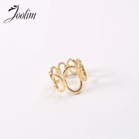 joolim high end gold finish non tarnish fashion gradient oval splice rings trendy for women stainless steel jewelry wholesale