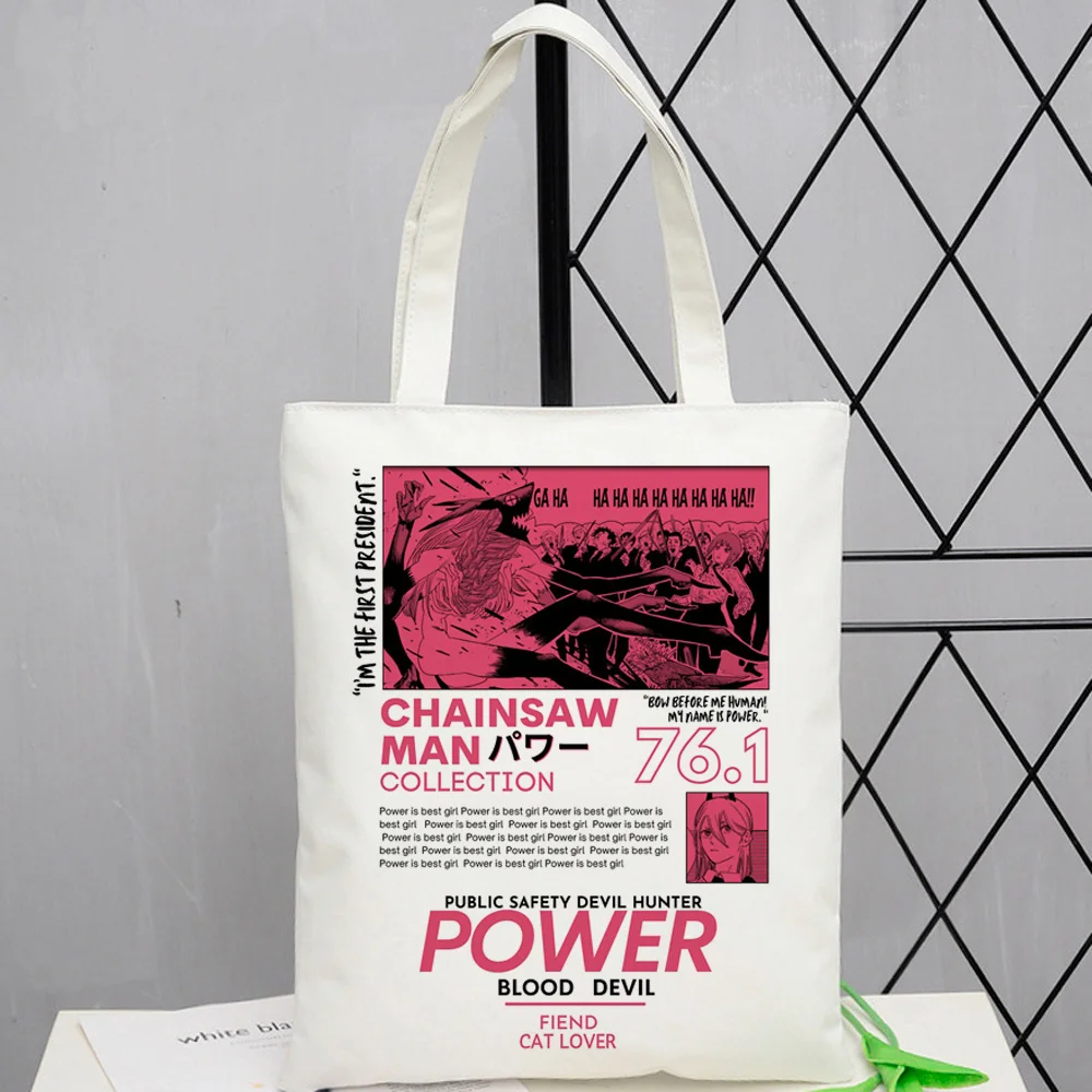 

chainsaw man shopping bag shopper jute bag tote bolsa grocery reusable bag jute bolsas ecologicas fabric woven sac tissu
