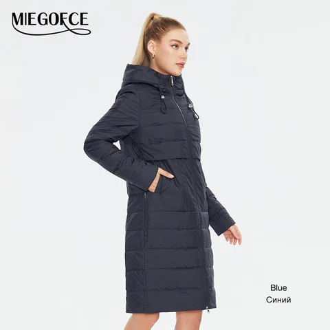 MIEGOFCE 2024 Новая весенне-осенняя коллекция женское длинное пальто стеганая женская куртка с длинными рукавами на молнии ветрозащитная стеганая женская однотонная парка с капюшоном C23609
