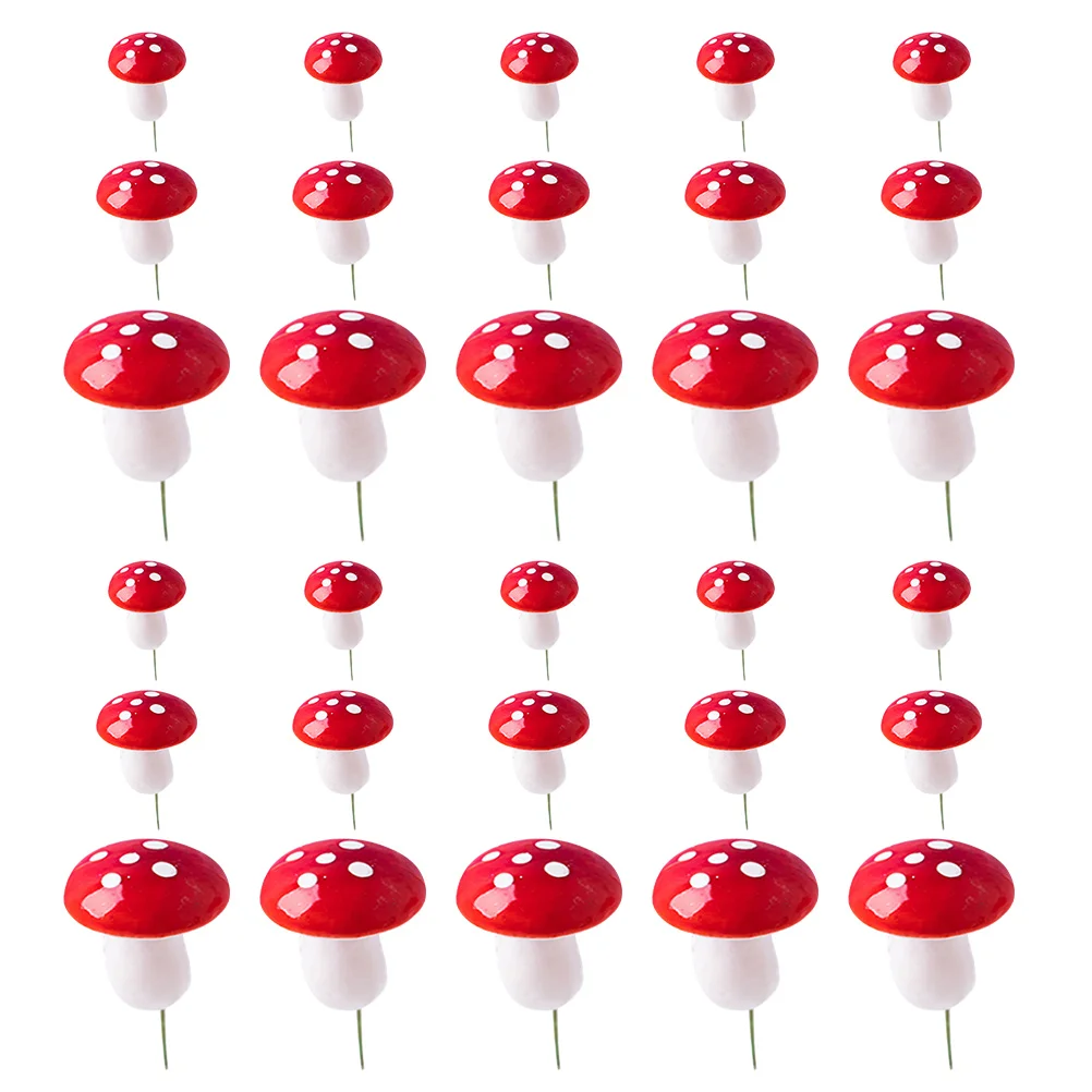 

30 Pcs Mushroom Cake Toppers Miniture Decoration DIY Insert Inserts Paper Cup Cupcake Picks Foam Baby