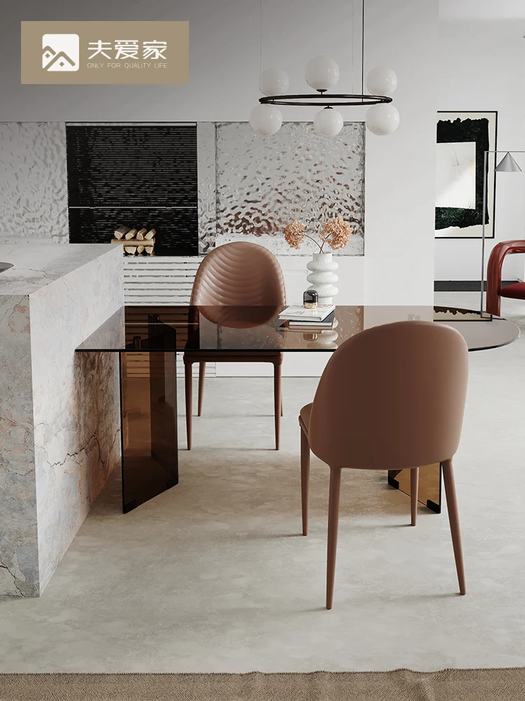 

Modern simple island table integrated rectangular small-sized glass semicircle simple light luxury art table